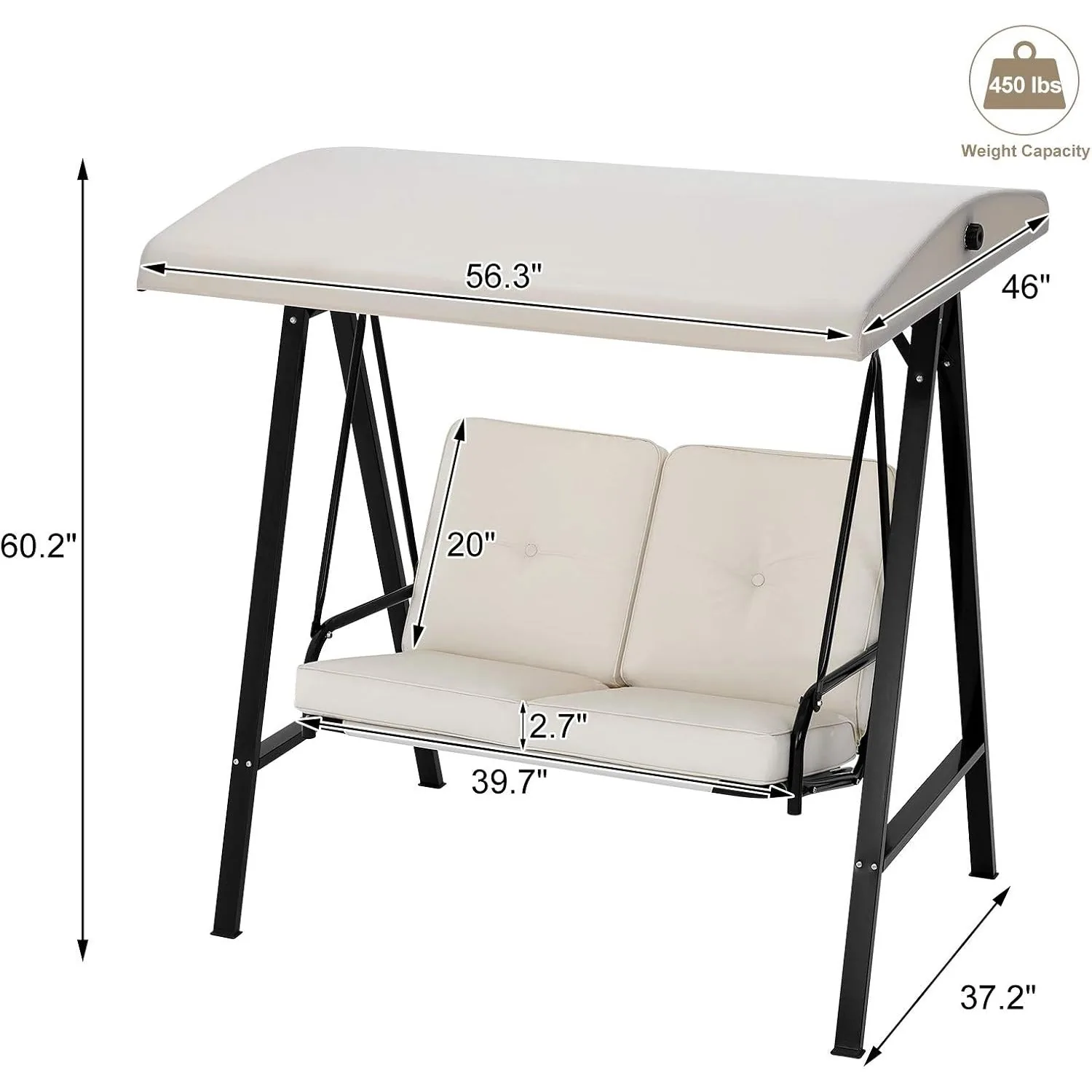 YODOLLA Patio Swing Chair 2-Seat for Adult, Beige — view 3