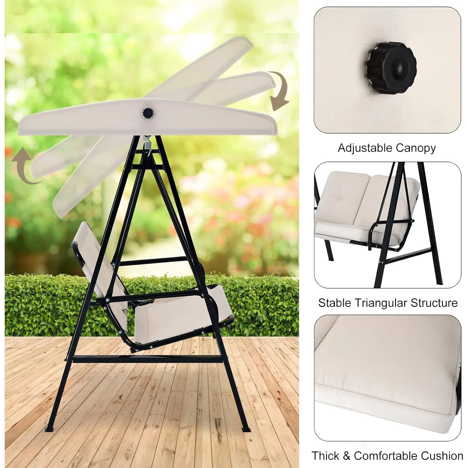 YODOLLA Patio Swing Chair 2-Seat for Adult, Beige — view 4
