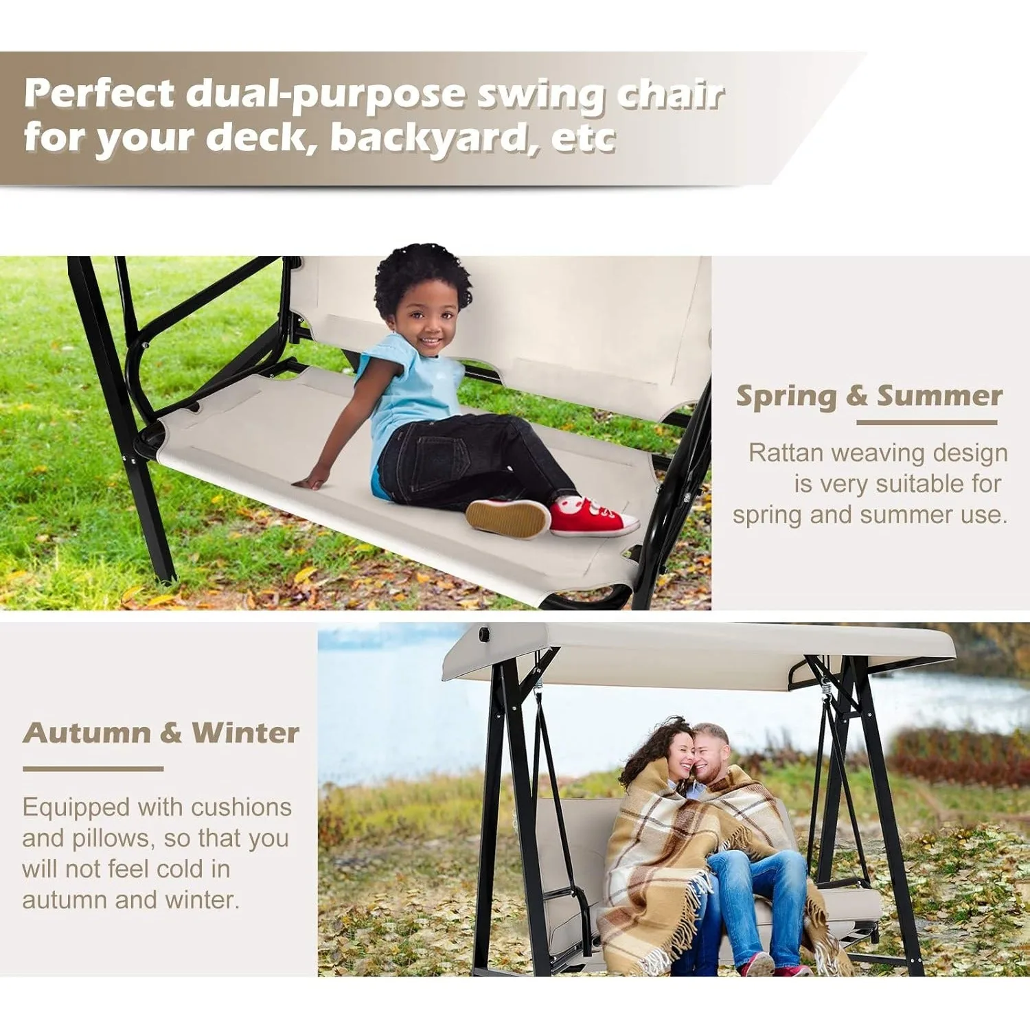 YODOLLA Patio Swing Chair 2-Seat for Adult, Beige — view 6