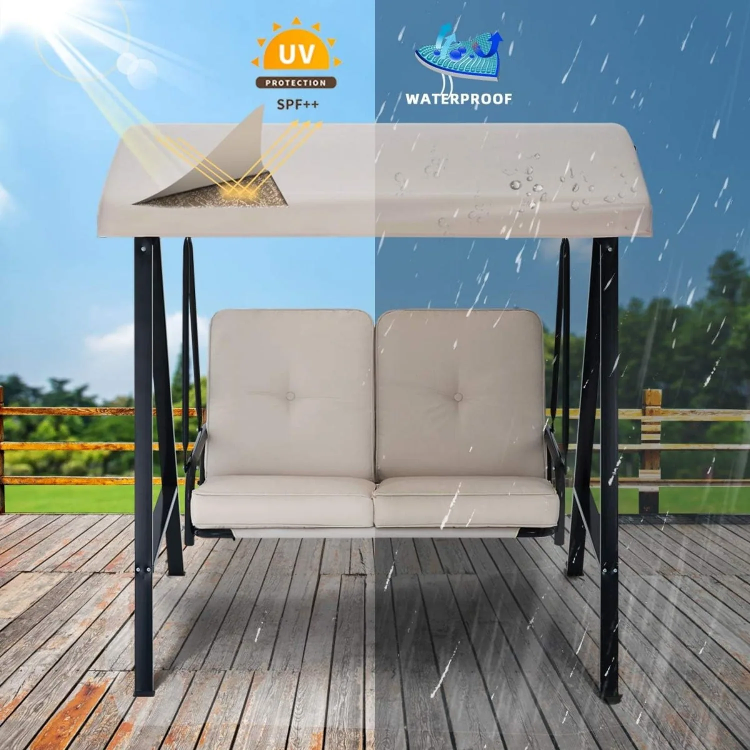 YODOLLA Patio Swing Chair 2-Seat for Adult, Beige — view 7