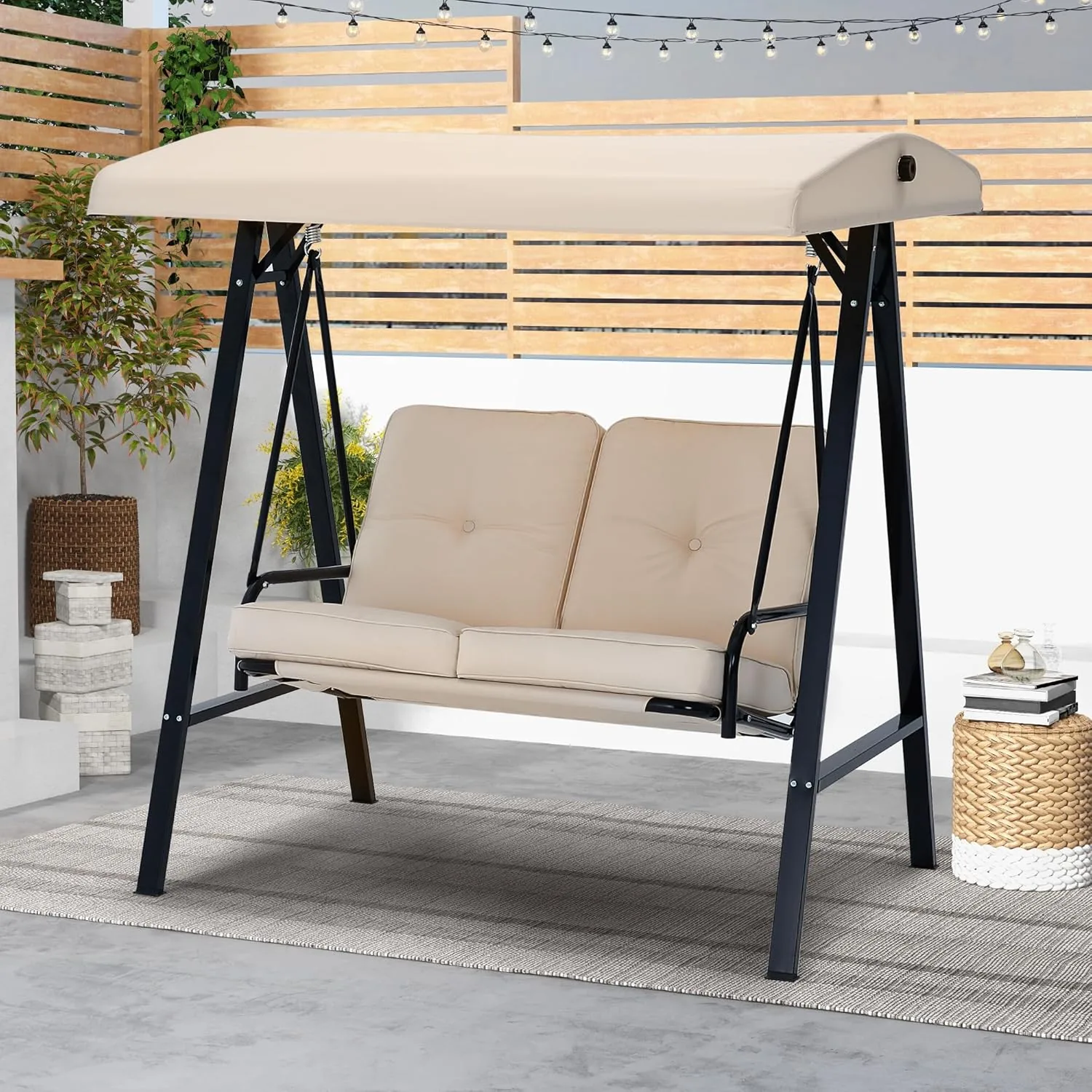 YODOLLA Patio Swing Chair 2-Seat for Adult, Beige — view 8