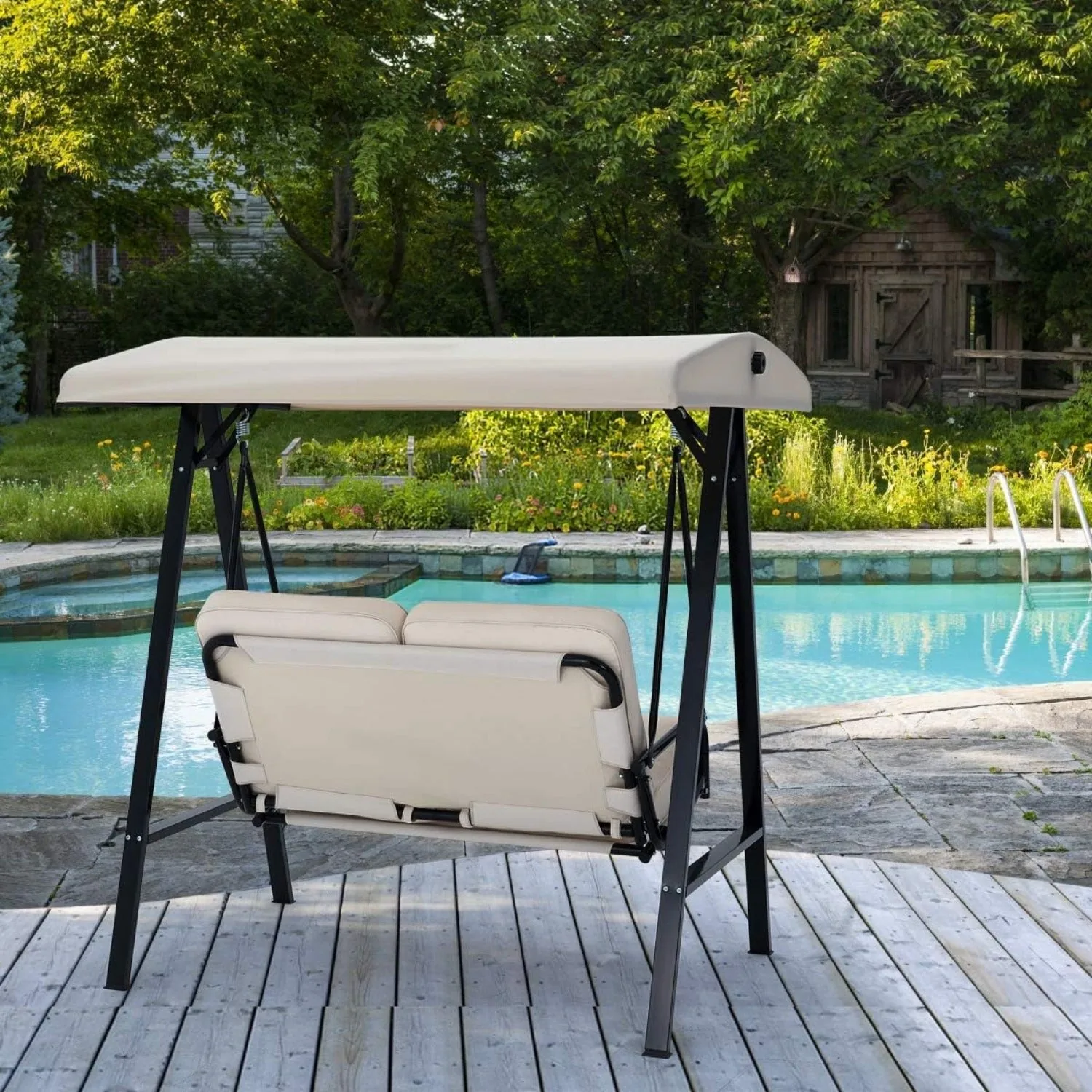YODOLLA Patio Swing Chair 2-Seat for Adult, Beige — view 9