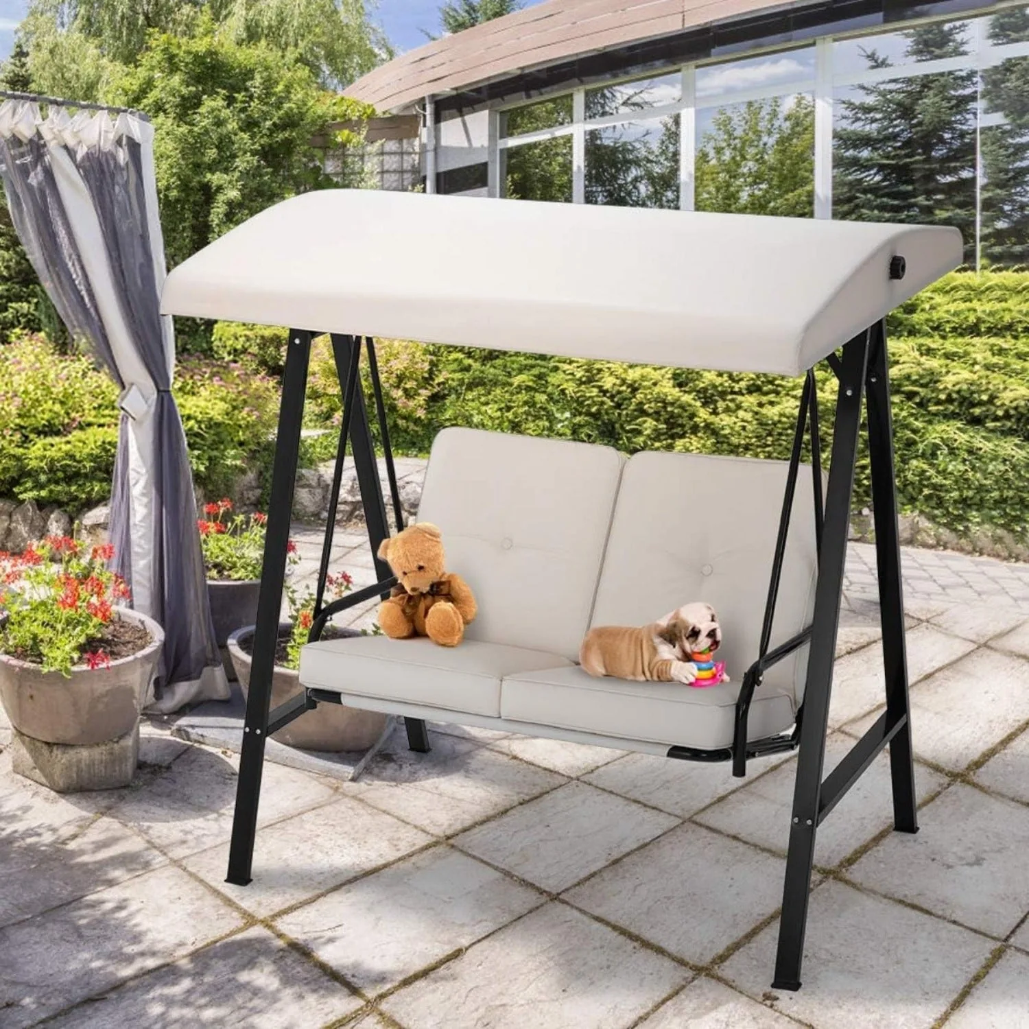 YODOLLA Patio Swing Chair 2-Seat for Adult, Beige — view 10