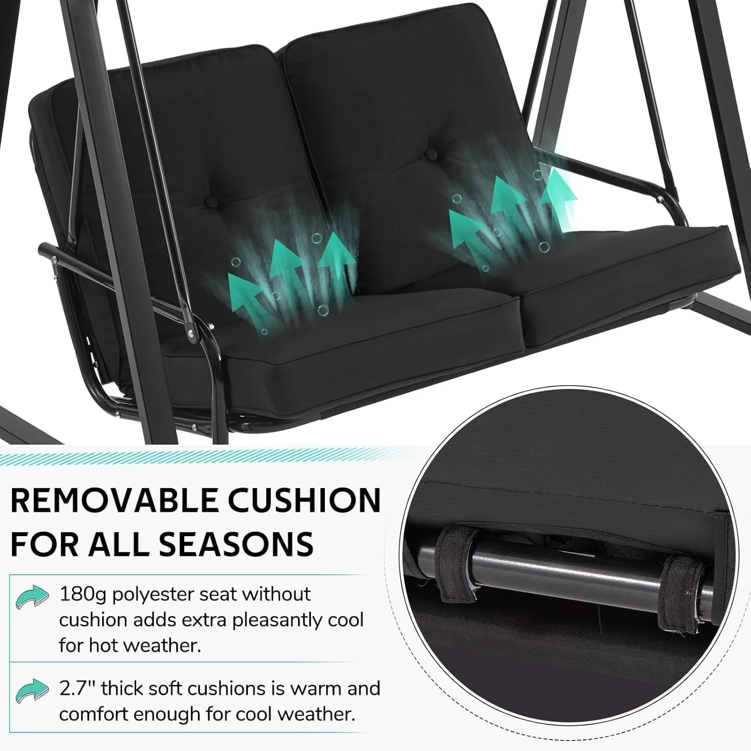 YODOLLA Patio Swing Chair 2-Seat for Adult, Black — view 5