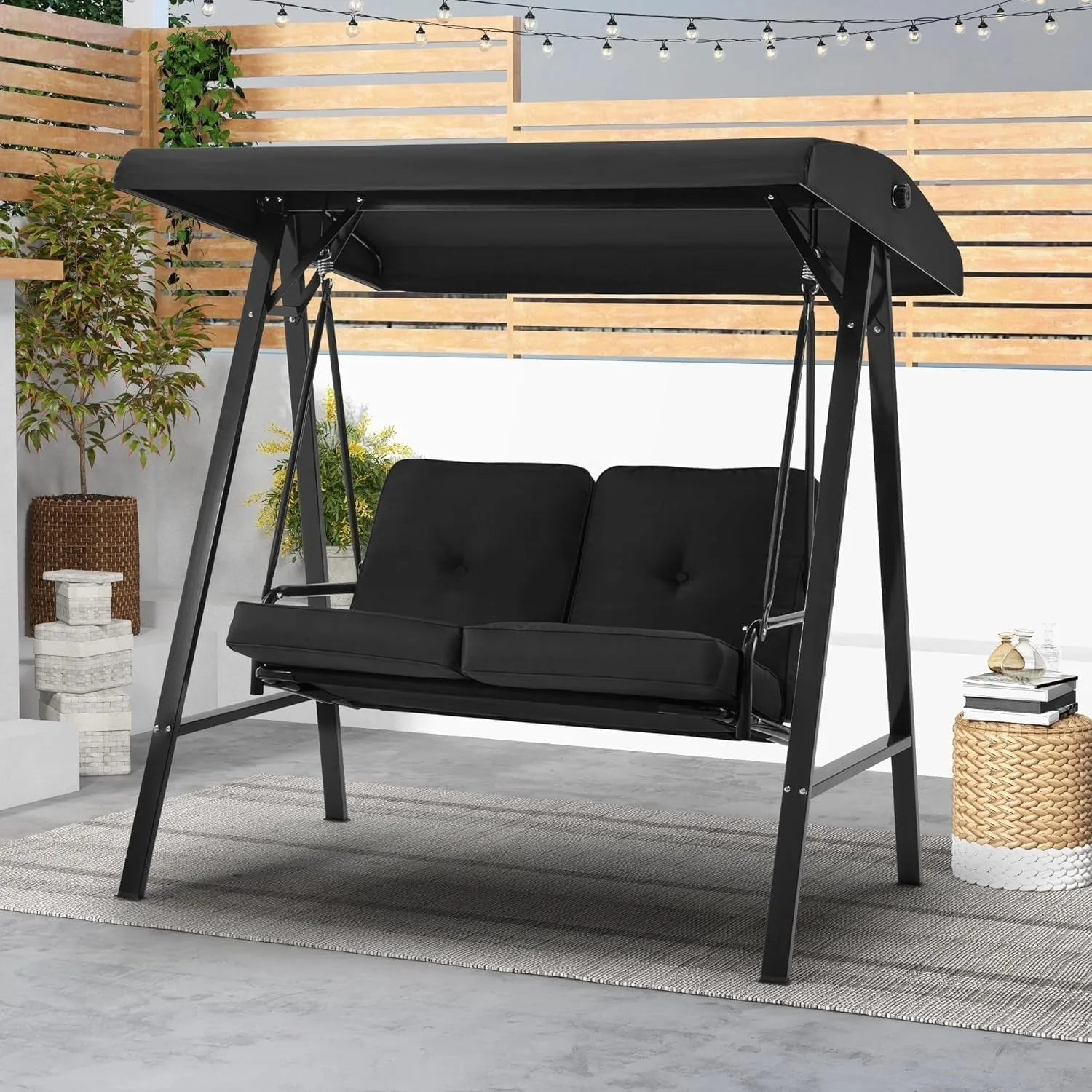 YODOLLA Patio Swing Chair 2-Seat for Adult, Black — view 7