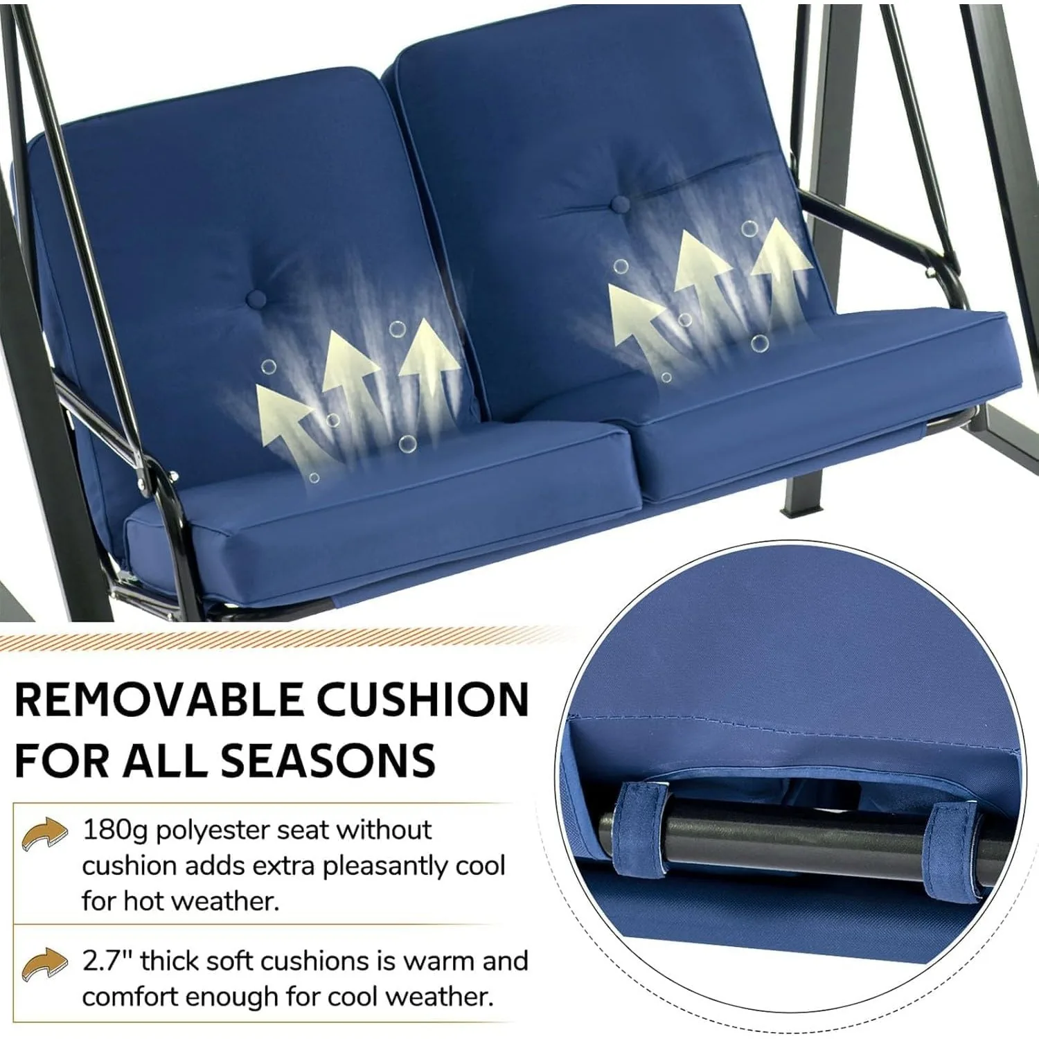 YODOLLA Patio Swing Chair 2-Seat for Adult, Blue — view 7