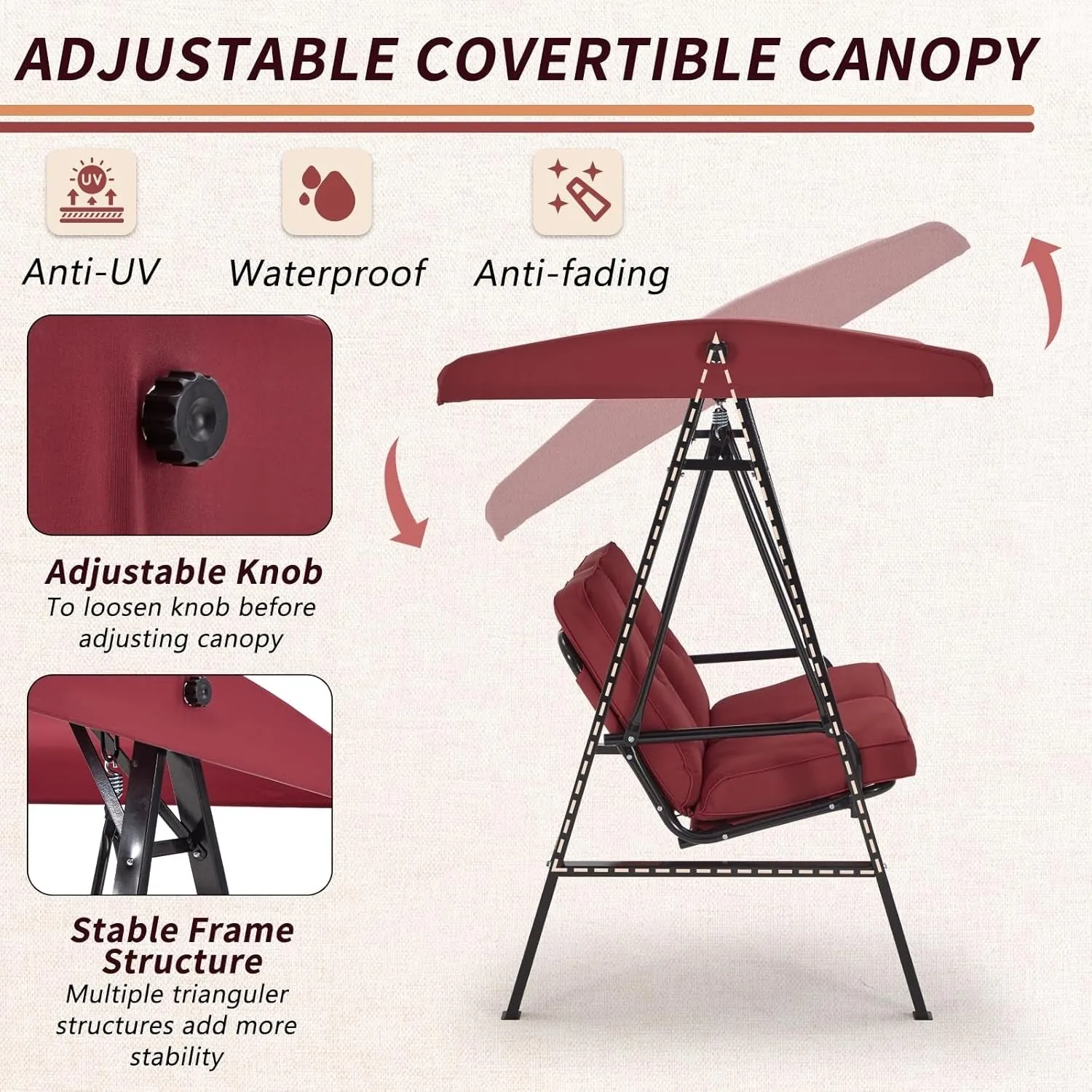 YODOLLA Patio Swing Chair 2-Seat for Adult, Red — view 5