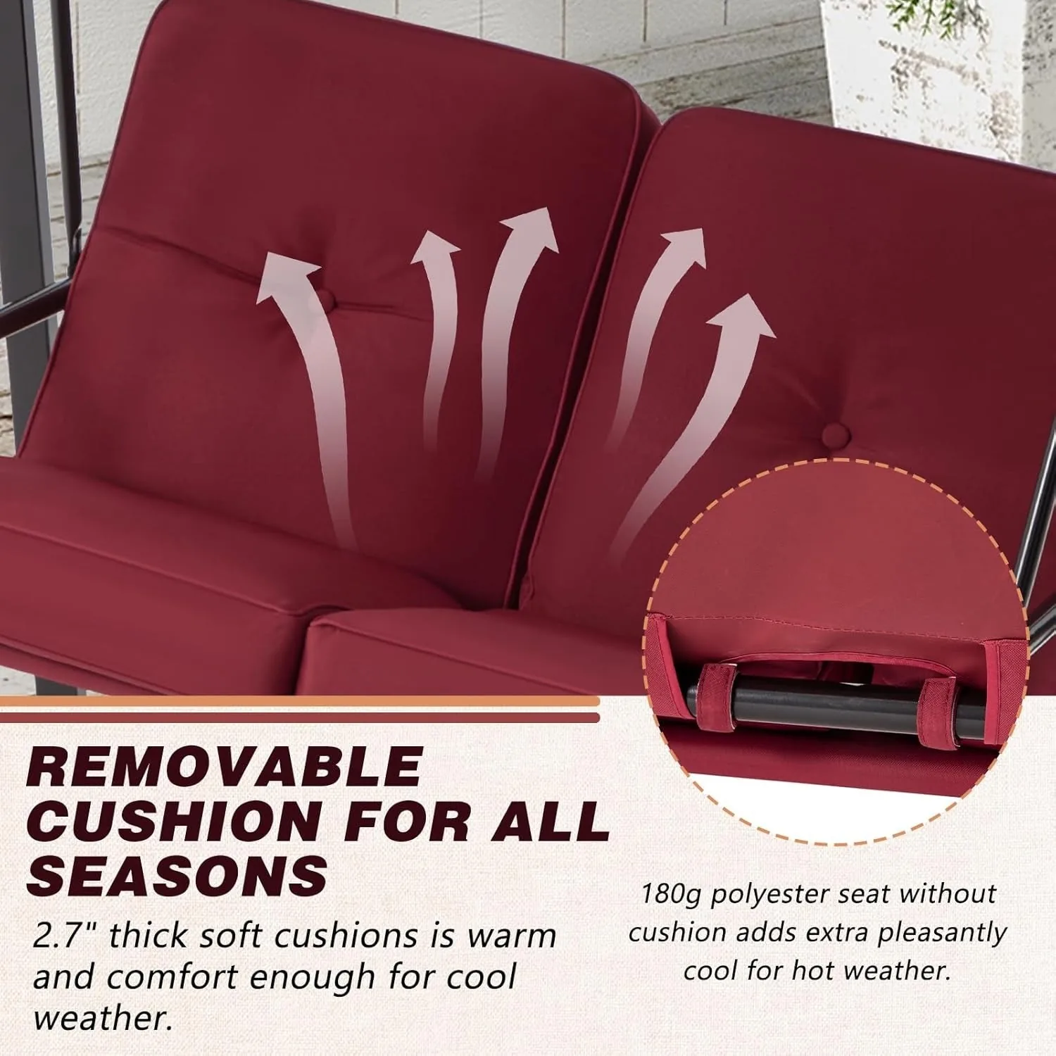 YODOLLA Patio Swing Chair 2-Seat for Adult, Red — view 7
