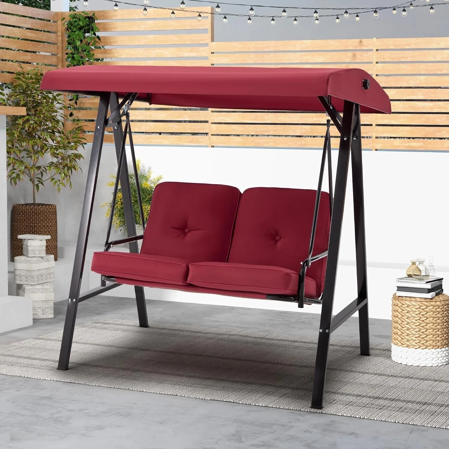 YODOLLA Patio Swing Chair 2-Seat for Adult, Red — view 8
