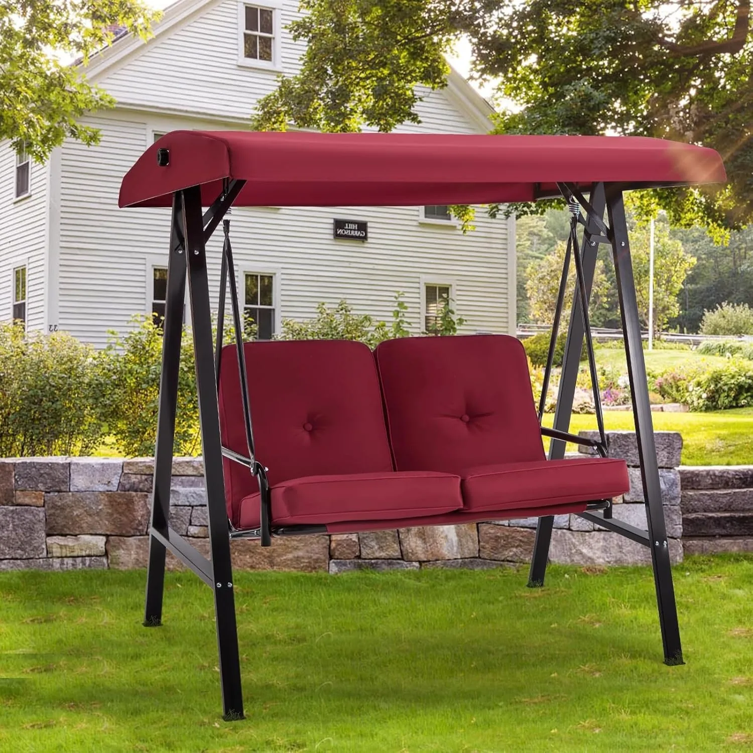 YODOLLA Patio Swing Chair 2-Seat for Adult, Red — view 10