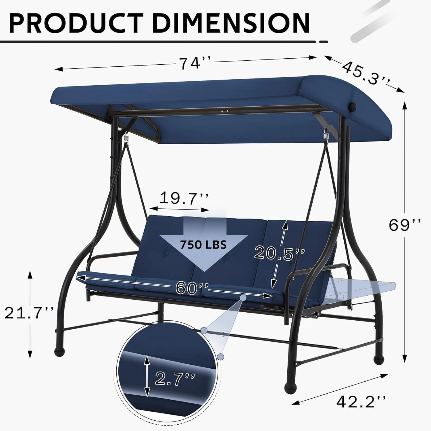 YODOLLA Patio Swing Set with Removable Backrest & Canopy - Transform Your Outdoor Space — view 7