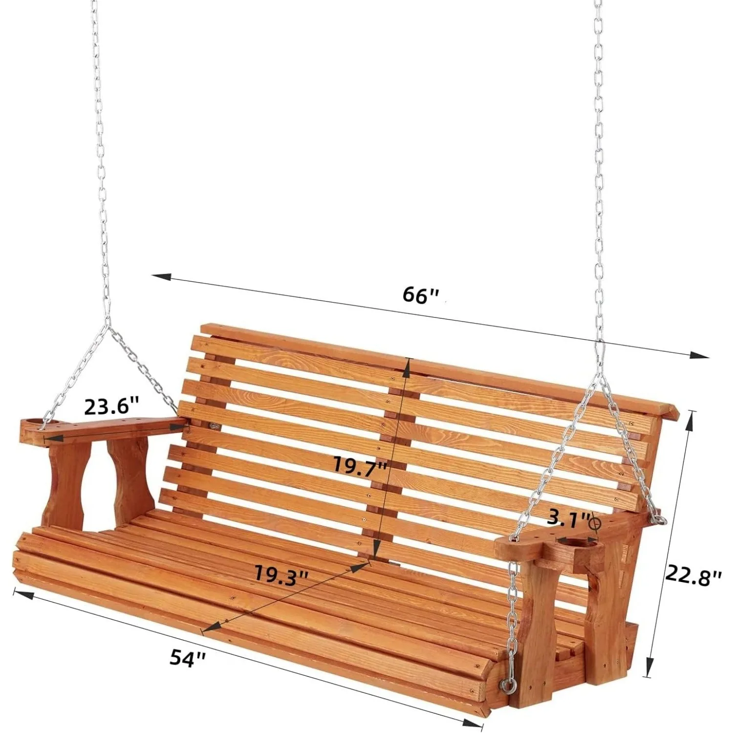 YODOLLA Premium Wooden Porch Swing for 2-3 - Natural Outdoor Seating | $176.99 — view 4