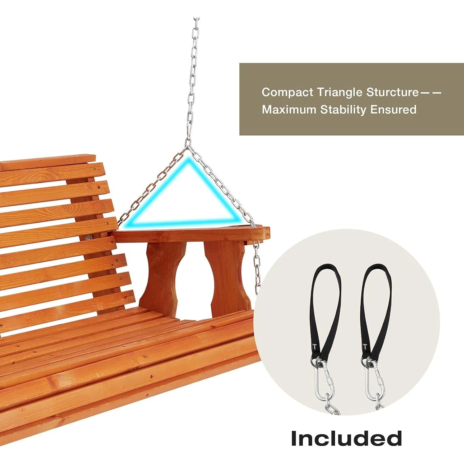 YODOLLA Premium Wooden Porch Swing for 2-3 - Natural Outdoor Seating | $176.99 — view 5