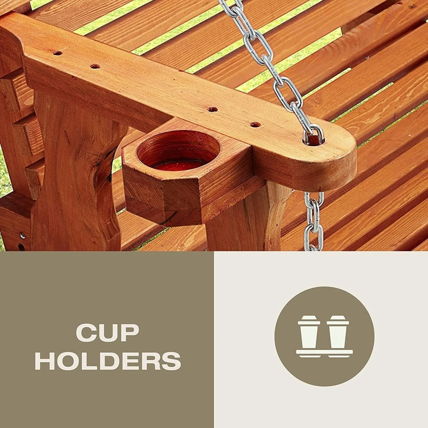 YODOLLA Premium Wooden Porch Swing for 2-3 - Natural Outdoor Seating | $176.99 — view 7