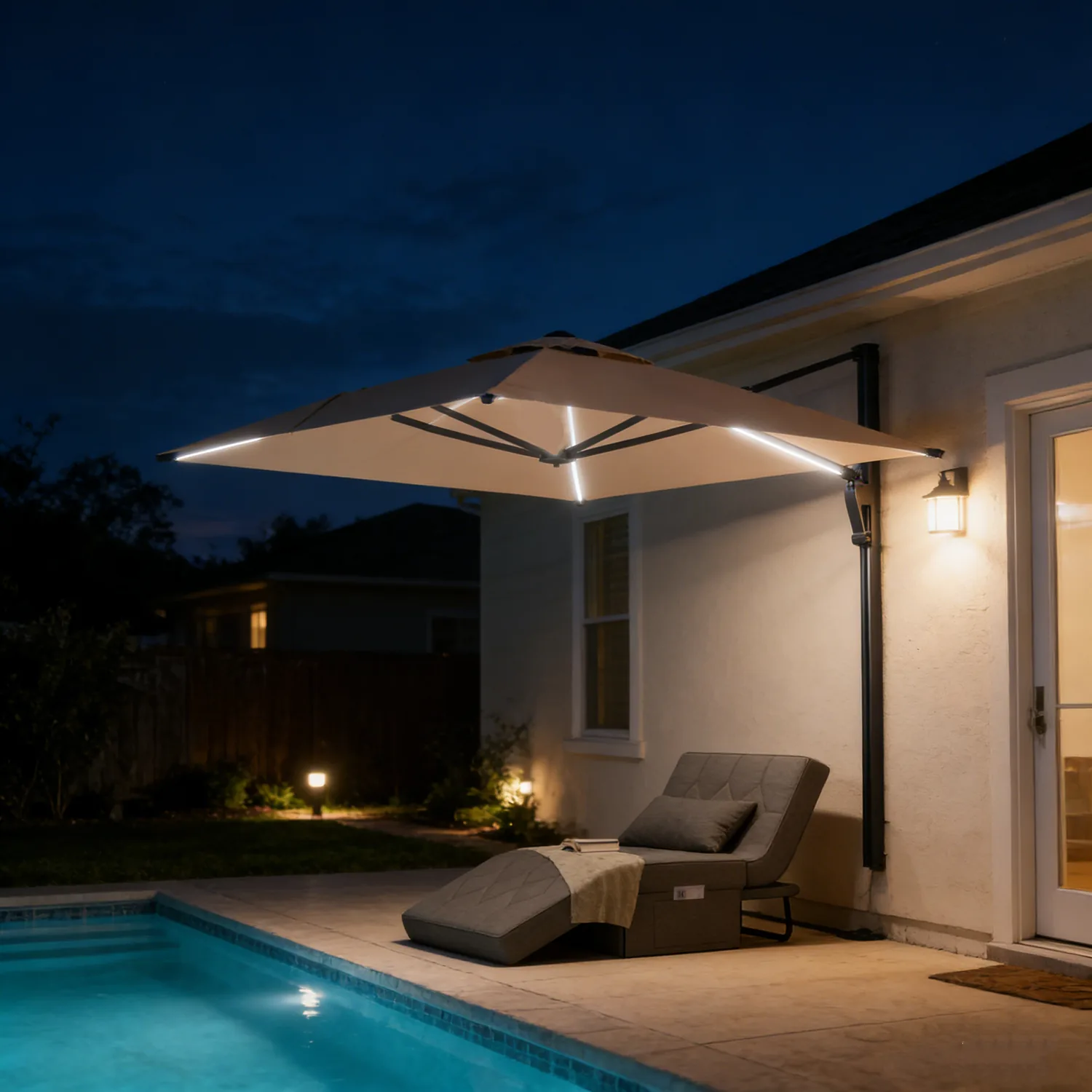 YODOLLA 10ft Solar LED Cantilever Patio Umbrella, Rectangle — main image