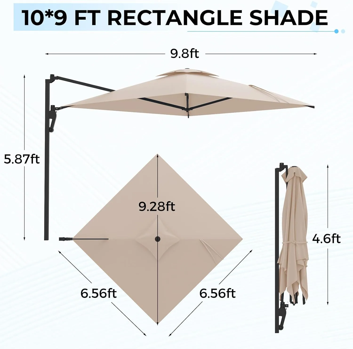 YODOLLA 10ft Solar LED Cantilever Patio Umbrella, Rectangle — view 5