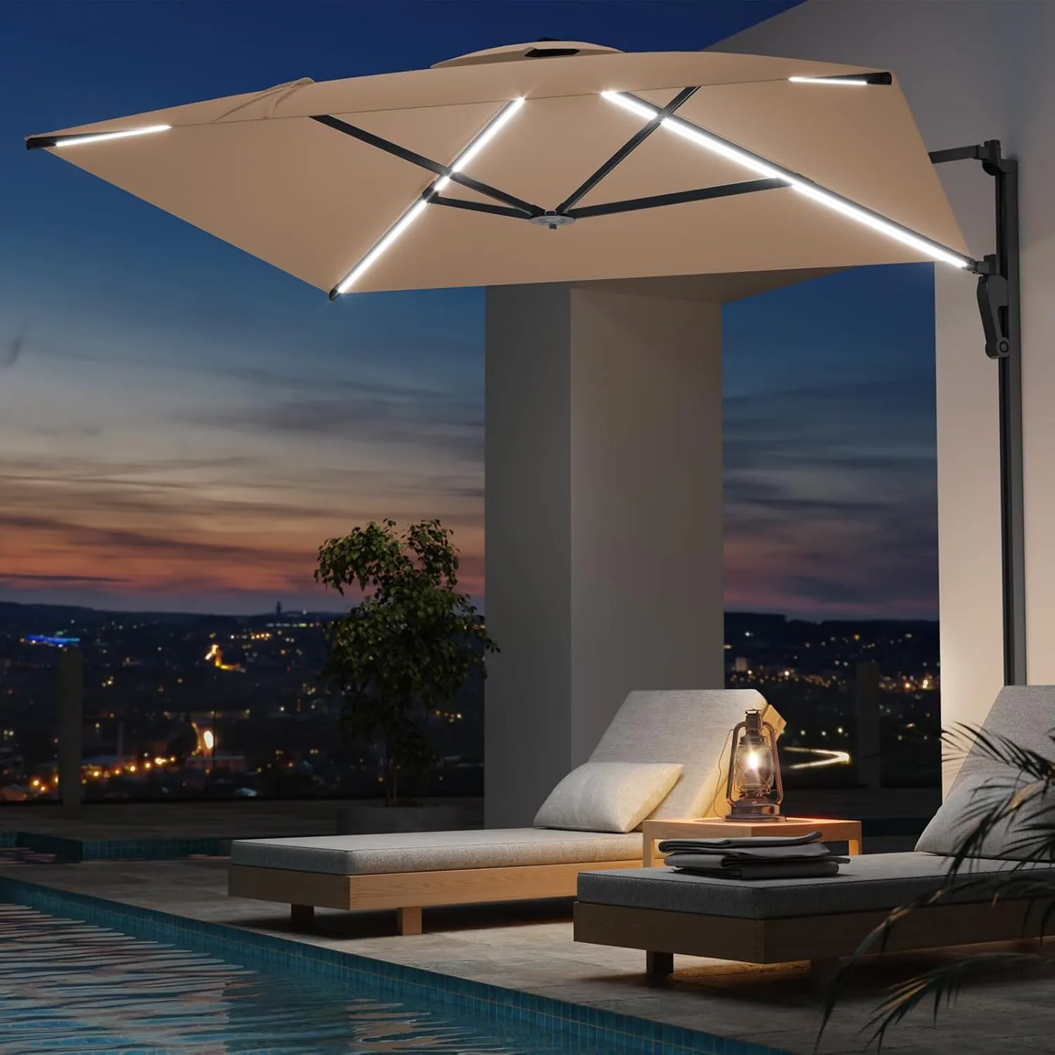 YODOLLA 10ft Solar LED Cantilever Patio Umbrella, Rectangle — view 7