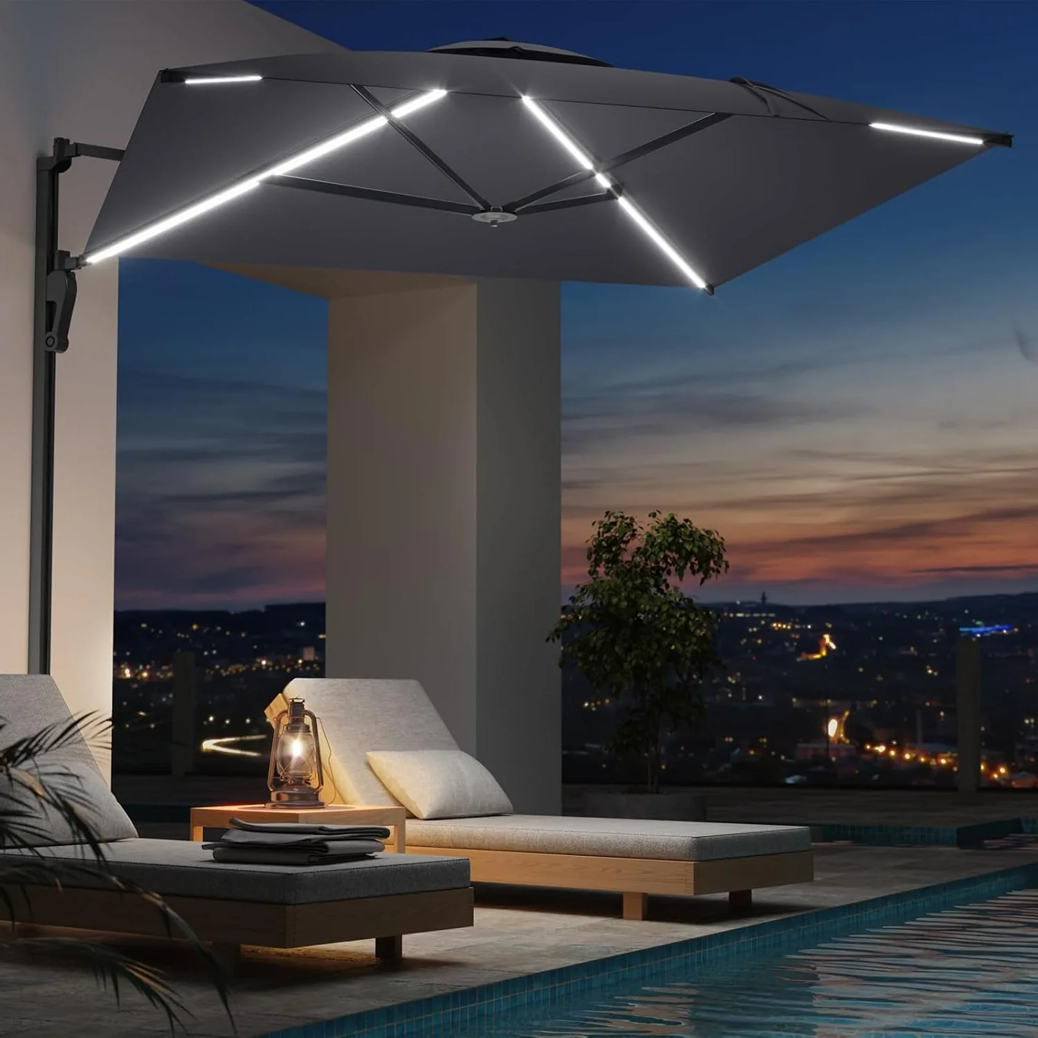 YODOLLA 10ft Solar LED Cantilever Patio Umbrella, Rectangle — view 9