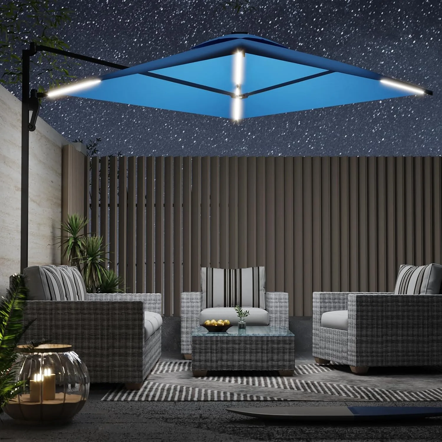 YODOLLA 10ft Solar LED Cantilever Patio Umbrella, Rectangle — view 10