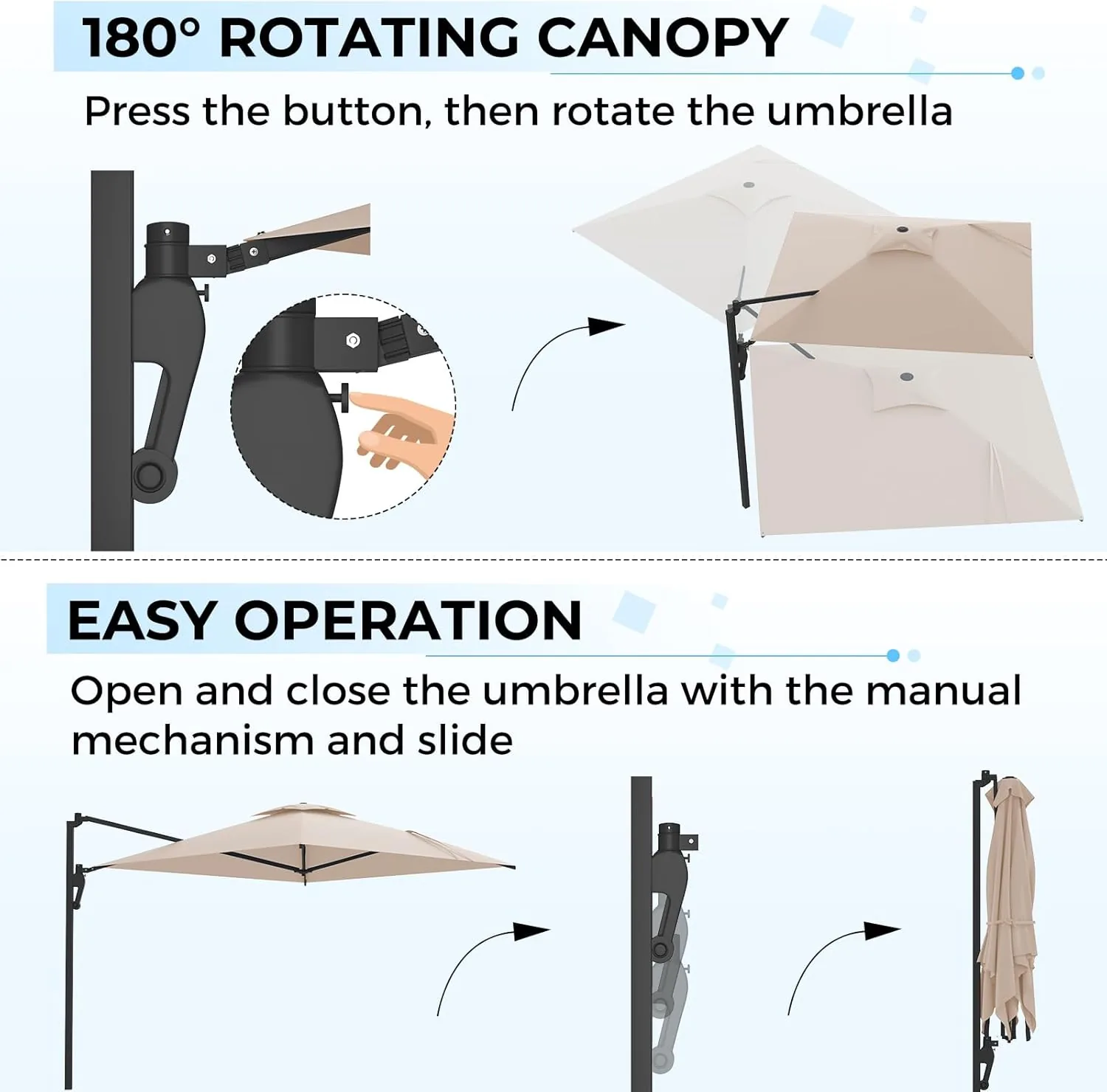 YODOLLA 10ft Wall Mounted Patio Umbrella, Rectangle — view 5
