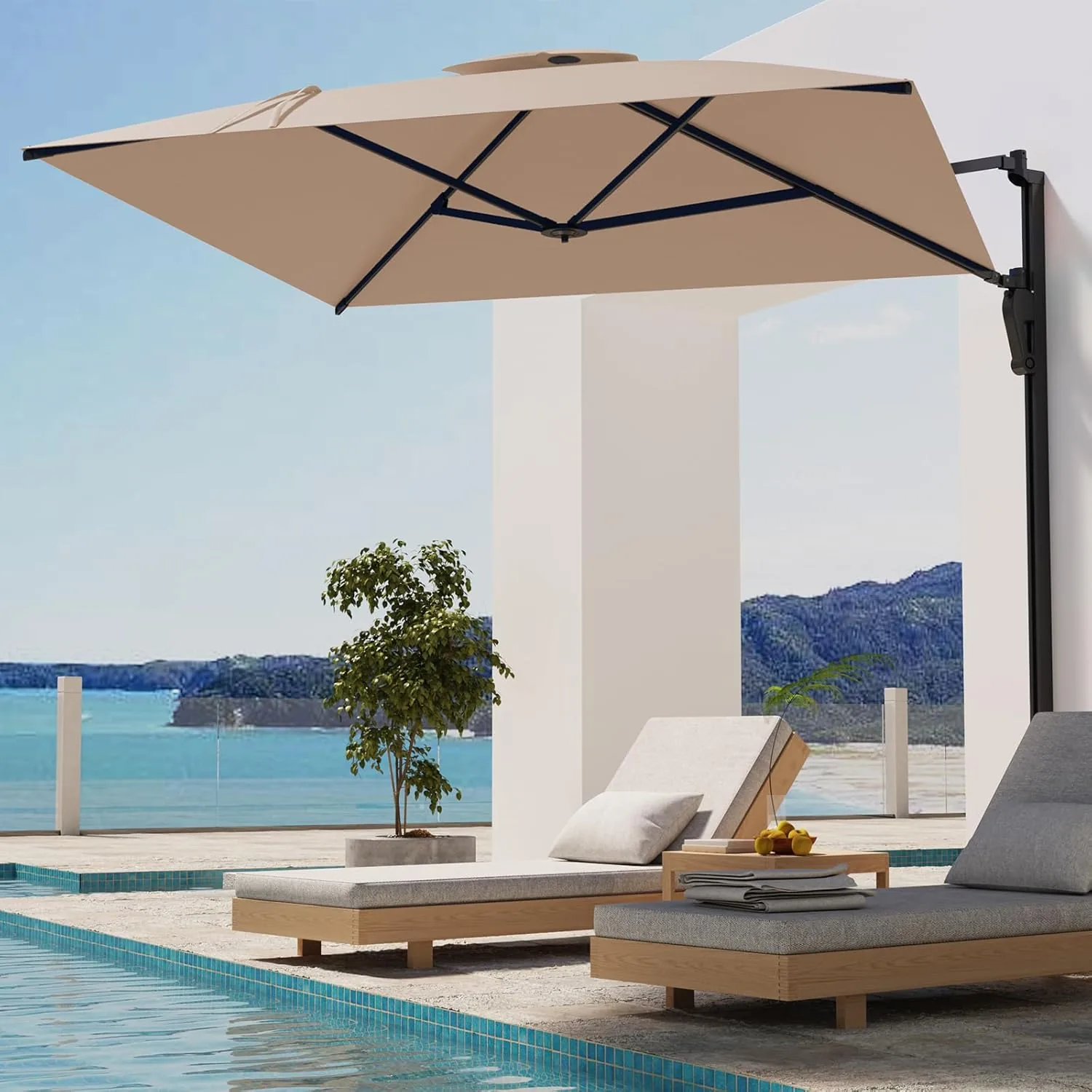 YODOLLA 10ft Wall Mounted Patio Umbrella, Rectangle — view 9